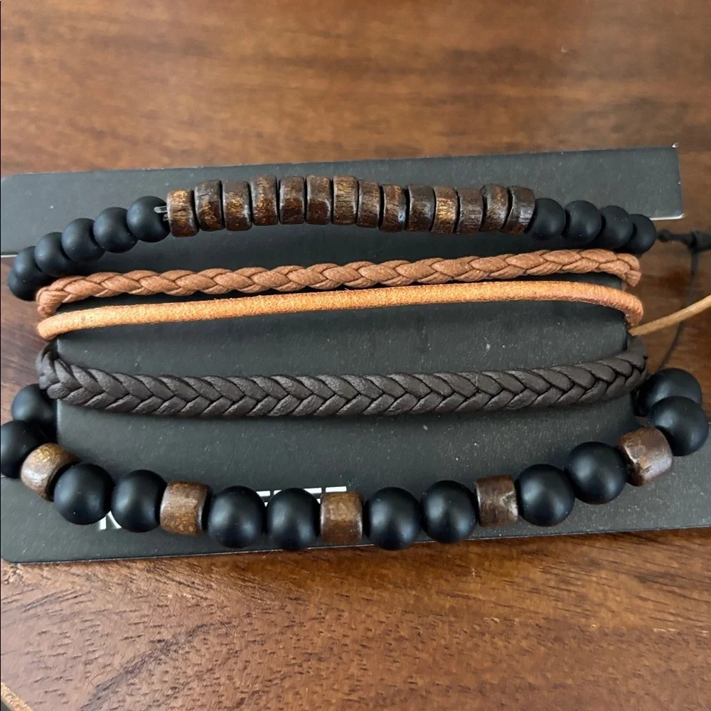 Buddha Wood Bead,flat braided leather,5 row,wrap adjustable,nickle free bracelet